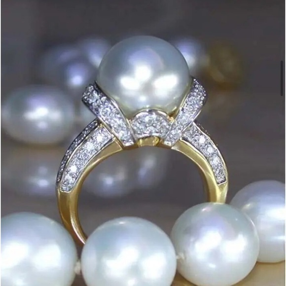 925 Diamond & Pearl Luxury Statement Ring - Picture 1 of 5